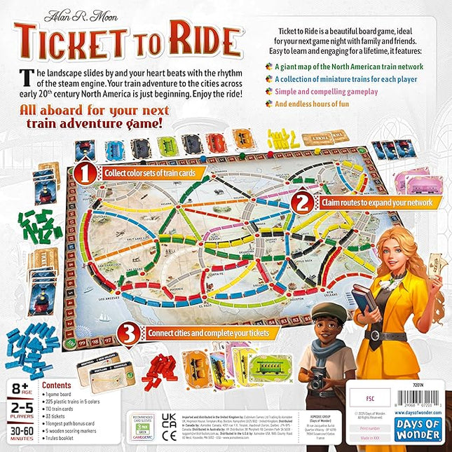 Asmodee Ticket to Ride Board Game (2025 Refresh) - A Cross-Country Train Adventure for Friends and Family, Strategy Game for Kids & Adults, Ages 8+, 2-5 Players, 30-60 Minute Playtime