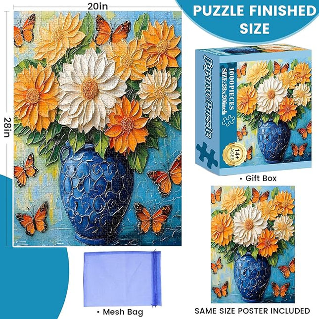 Puzzles for Adults 1000 Pieces,1000 Piece Puzzle Vase with Beautiful Flowers Jigsaw Puzzles 1000 Pieces Adult Puzzles Games Unique Cool Puzzle Challenging Family Game Great Gift Idea 28x20 in