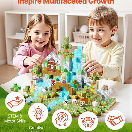 VEVOR Magnetic Blocks, 150 PCS Forest Castle Set, Magnetic Building Cubes for Kids, STEM Montessori Sensory Toys for Christmas Birthday Gift, Construction Stacking Toy for 3+ Years Old Boys & Girls