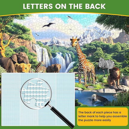 1000 Pieces Puzzles for Adults,Animal World Jigsaw Puzzles 1000 Pieces Lions Elephants Giraffe Animals Puzzles Games Unique Cool Puzzles Family Activity Great Gift for Family Friends 28x20 in
