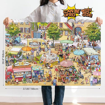 MOMIBOOK Puzzles for Adults 1000 Piece Jigsaw Puzzles of Let's Go! to The Market, Painting Image Difficult Challenging Hard Impossible Puzzle, Cute Funny Toys & Games Christmas Birthday Gifts