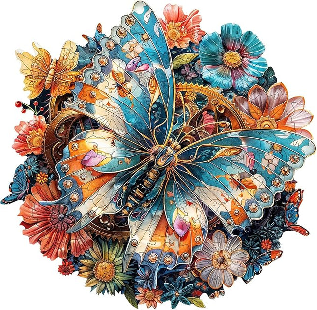 Wooden Puzzles for Adults - Mechanical Butterfly Wood Puzzles Adult - Unique Animal Shape Wooden Jigsaw Puzzles for Adults - Birthday Gifts for Puzzle Lovers, Family (8.4 * 8.4in)