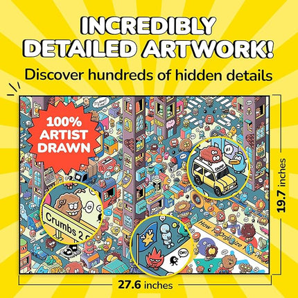 Odd Pieces Jigsaw Puzzles 1000 Pieces - Magic Mystery Story Secret Ending Puzzle - Perfect Game Night for Adults & Kids - Cartoon City Building Theme Sci-Fi (Turbo 3000)