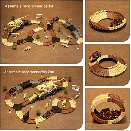 TUMAMA Dinosaur Toys Race Car Track, Flexible Dinosaur Track Toys Set, Create a Dinosaur World Road Race, Birthday for 3 4 5 6 7 Years Old Boys Girls Kids