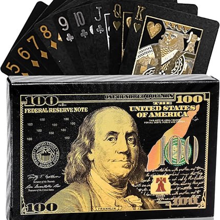 Magic Kiss Waterproof Gold and Silver Foil Poker Playing Cards, Deck of Plastic Playing Cards Gift (Black B 1 Deck)