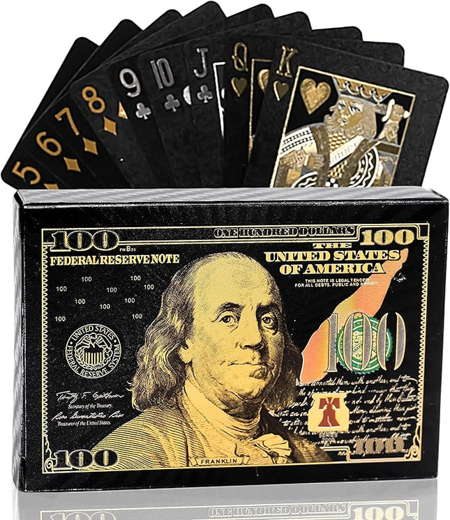 Magic Kiss Waterproof Gold and Silver Foil Poker Playing Cards, Deck of Plastic Playing Cards Gift (Black B 1 Deck)