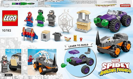 Lego 10782 Marvel Hulk vs. Rhino Monster Truck Showdown, Toy for Kids, Boys & Girls Age 4 Plus with Spider-Man Minifigure, Spidey and His Amazing Friends Series