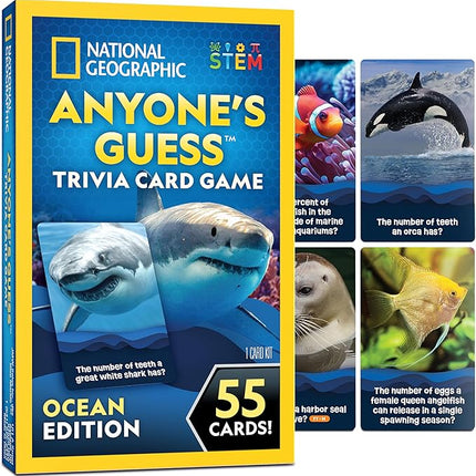 National Geographic Anyone's Guess Ocean Animals Trivia Cards - Kids Trivia Card Game with 55 Jumbo Cards, Animal Games, Kids Trivia Game