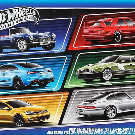 Hot Wheels 1:64 Scale Die-Cast Toy Cars, Set of 6 European Vehicles with Elevated Deco (Styles May Vary)