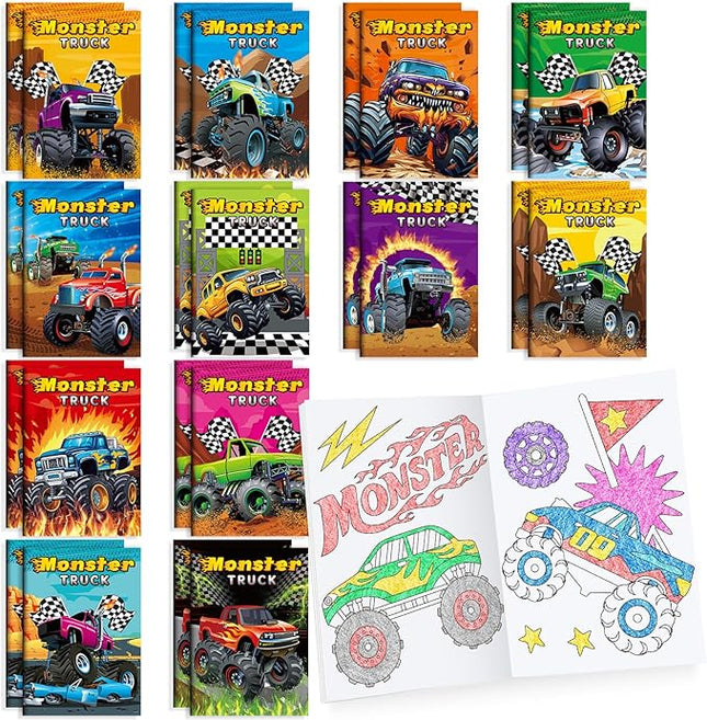 BenLouis 24 Pcs Monster Truck Mini Coloring Books Kids Monster Car Party Favors Small Activity Books Bulk for Kids Monster Truck Birthday Goodie Bags Stuffers Return Gifts Classroom Travel
