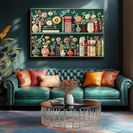 Blueforest 1000 Piece Jigsaw Puzzles for Adults, Unique 3D Embroidery-Style Floral & Vintage Bookshelf Art Puzzle, Challenging Fun Adult Puzzles for Relaxation 27.5x19.7 Inch