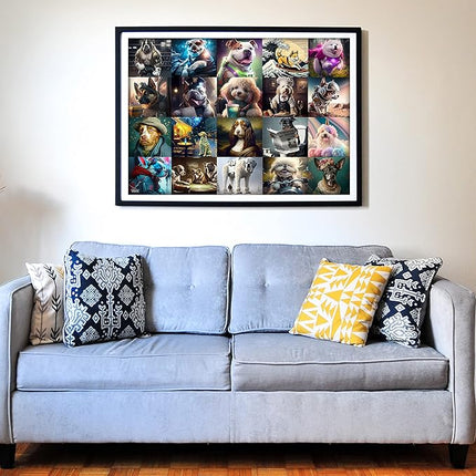 Think2Master Funny Dogs 1000 Pieces Jigsaw Puzzle Featuring heartwarming Puppies and Dogs. Fun for Teens, Seniors & Families. Great Gift for Kids Ages 13+ Size: 26.8” x 18.9