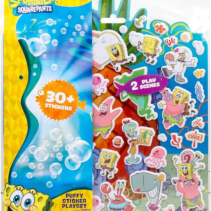 Spongebob Puffy Sticker Playset, Includes Over 30 Reusable Stickers & Play Scenes, Reusable Travel Activity Book for Kids, Toddler Activity Book, Toddler Travel Toy Ages 3+