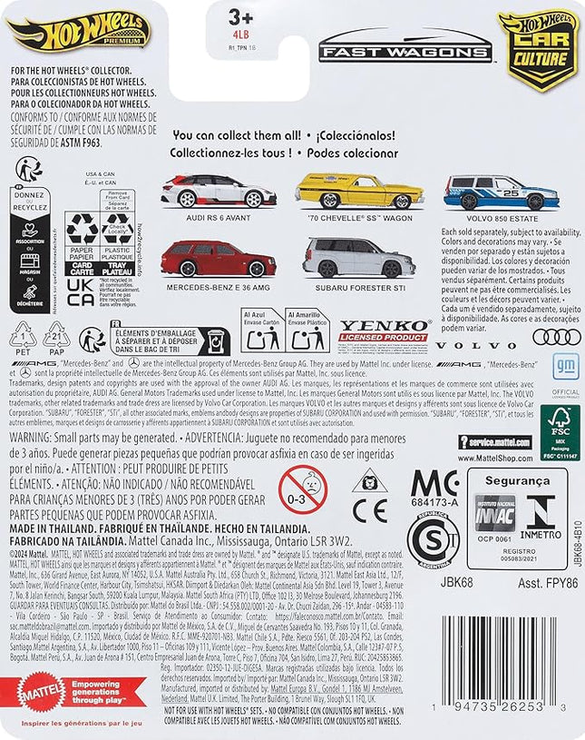 Hot Wheels Premium Car Culture Collectible Toy Car, 1:64 Scale Die-Cast Volvo 850 Estate, Fast Wagons Vehicle with Real Riders Tires