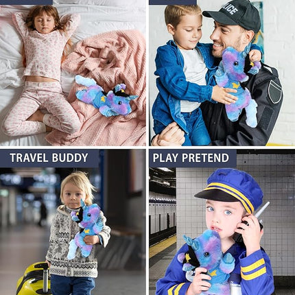 DolliBu Friday Blue Unicorn Police Officer Plush Toy - Soft Unicorn Cop Stuffed Animal Dress Up with Cute Cop Uniform and Cap Outfit - Gift with Personalization - 10.5 Inches