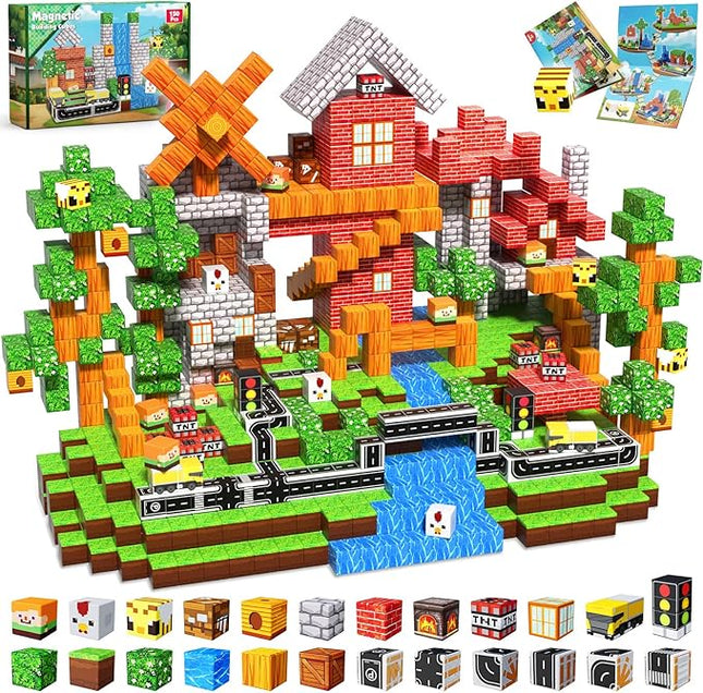 150 PCS Magnetic Blocks - Building Block for Kids Ages 4-8, Magnet Blocks Cubes Tiles Constructions Toys Girl Boy, STEM Educational Montessori Stacking Toy, Sensory Play Game Preschool Learning Gifts