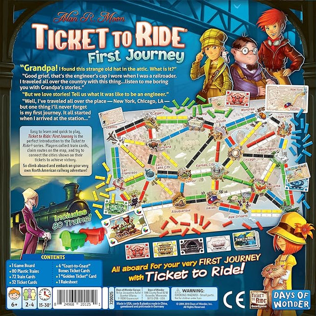 Asmodee Ticket to Ride First Journey Board Game - Fun and Easy for Young Explorers! Train Strategy Game, Family Game for Kids & Adults, Ages 6+, 2-4 Players, 15-30 Min Playtime