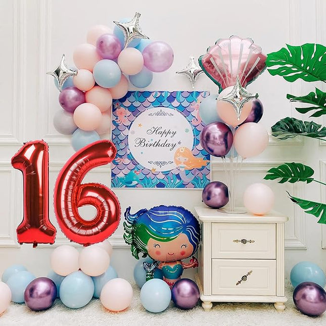 Smlpuame 40 inch Number Balloon 0-9 Red Large Number 16 Balloons,Digital Balloons for Birthday Party Celebration Decorations Supplies, Helium Foil Number Balloons for Wedding Anniversary