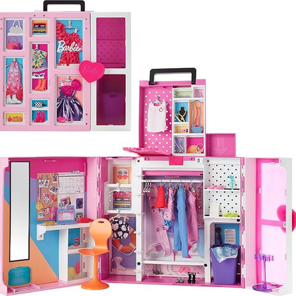 Barbie Dream Closet Playset with 35+ Doll Clothes & Accessories, Includes 5 Complete Looks, Pop-Up Second Level, Mirror & Laundry Chute