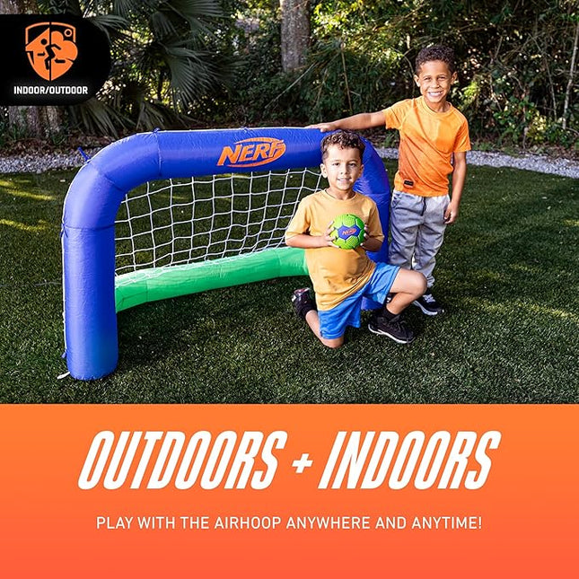 Nerf NERF AirGoal Inflatable Soccer Goal Set - Instant Blow Up Youth Goal + Foam Soccer Ball - Plug in Inflation in 10 Seconds - Kids Net Toy for Kids + 5" Inch Mini Ball