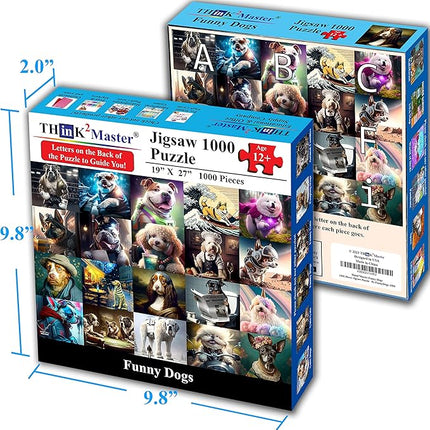 Think2Master Funny Dogs 1000 Pieces Jigsaw Puzzle Featuring heartwarming Puppies and Dogs. Fun for Teens, Seniors & Families. Great Gift for Kids Ages 13+ Size: 26.8” x 18.9