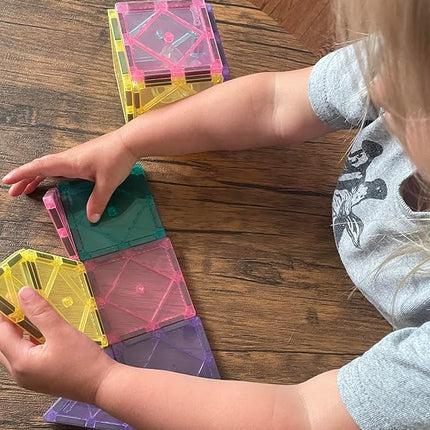 CreateOn Crayola Magnetic Tiles, Building Set for Kids, Magnetic Building Toys for Kids, STEM Travel, Gift for Boys and Girls Ages 3+, 14-Piece Set (Pastel)