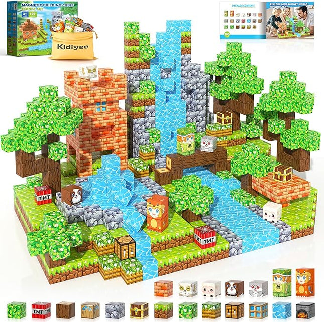 100PCS Magnetic Blocks - Build Mine Magnet World Forest Set, STEM Building Toys for Kids Ages 4-8, Classroom Must Haves Construction Toys, Sensory Toddler Toys Gift for 3+ Year Old Boys & Girls