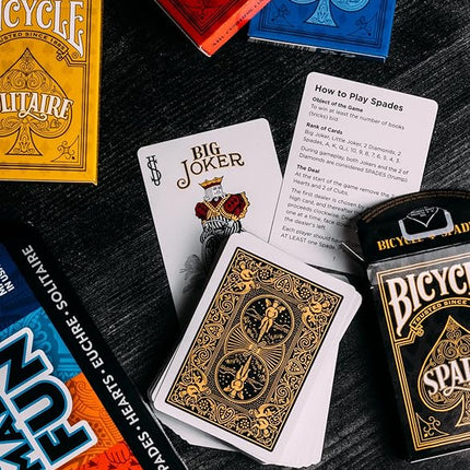 Bicycle 4 Playing Card Games in 1: Euchre, Hearts, Spades, and Solitaire (4 Card Game Pack)