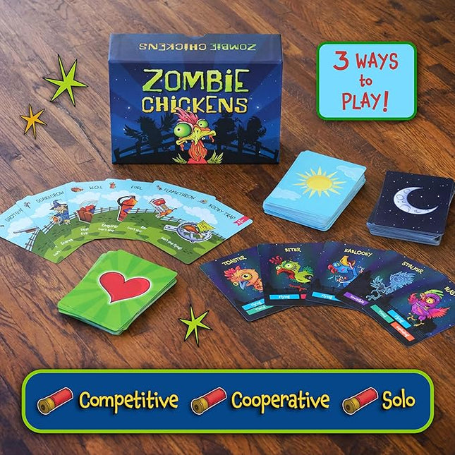 Zombie Chickens - Fun Family Card Games for Adults, Teens & Kids - Survival Zombie Game, 3 Ways to Play: Competitive, Cooperative & Solo (1-4 Players)