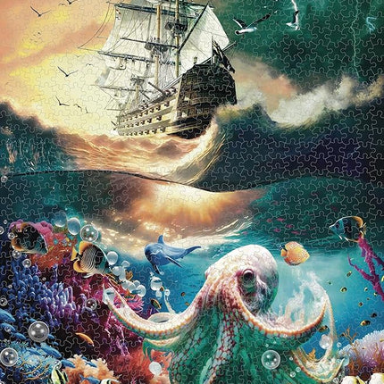 Premium 1000 Piece Jigsaw Puzzle for Adults -27x20 Unique Marine Artwork Pirate shipoctopus Puzzle - Unique Brain Teaser, Difficult and Challenge Large Puzzle Game Toys Gift…