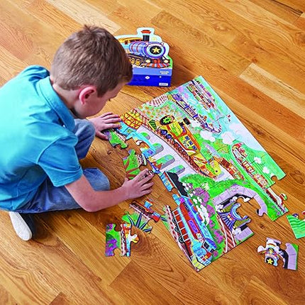 Crocodile Creek 36-Piece Jigsaw Floor Puzzle - Fun Floor Puzzles for Kids Ages 3-5 - Heavy-Duty Shaped Box for Storage - All Aboard - 24" W x 18" H Finished