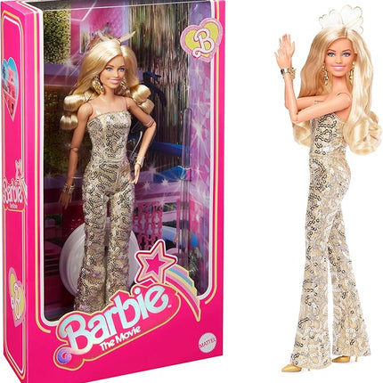 Barbie Margot Robbie as in Gold Disco Jumpsuit The Movie Collectible Doll (HPJ99)