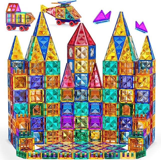 180 PCS Magnetism Blocks Tiles for Kids Ages 3 4 5 6 7 8+, Building Set for Toddlers 3-5 4-8, Stacking Blocks, Educational Construction Toy for Boys and Girls, Creative Play Birthday Gifts 2-4