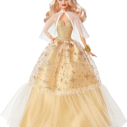 Barbie Signature 2023 Holiday Doll, Blonde Hair Wearing Golden Gown, Collectible with Doll Stand & Certificate of Authenticity