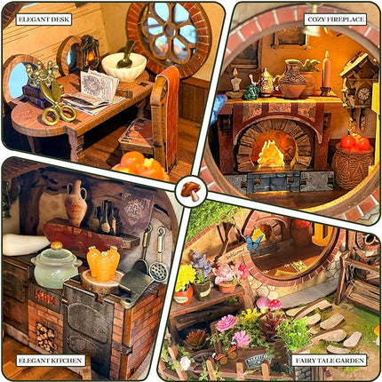 DIY Miniature House Kit, Book Nook Mini House Bookshelf Decor 3D Wooden Puzzle for Adults, Birthday Gift for Family, Friends - The Magic Ring House