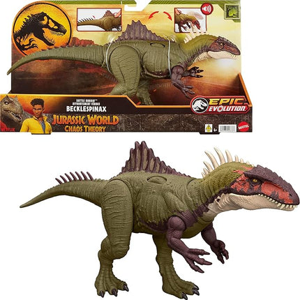 Mattel Jurassic World Chaos Theory Battle Roarin’ Becklespinax Dinosaur Action Figure Toy, Rampage Head Strike, Chomp, Roars & Snarls, Extending Spikes (Amazon Exclusive)