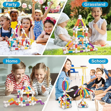 Magnetic Building Blocks Construction Set, 66 Pieces, Educational STEM Toy with Flexible Tubes and Connectors (66PCS)