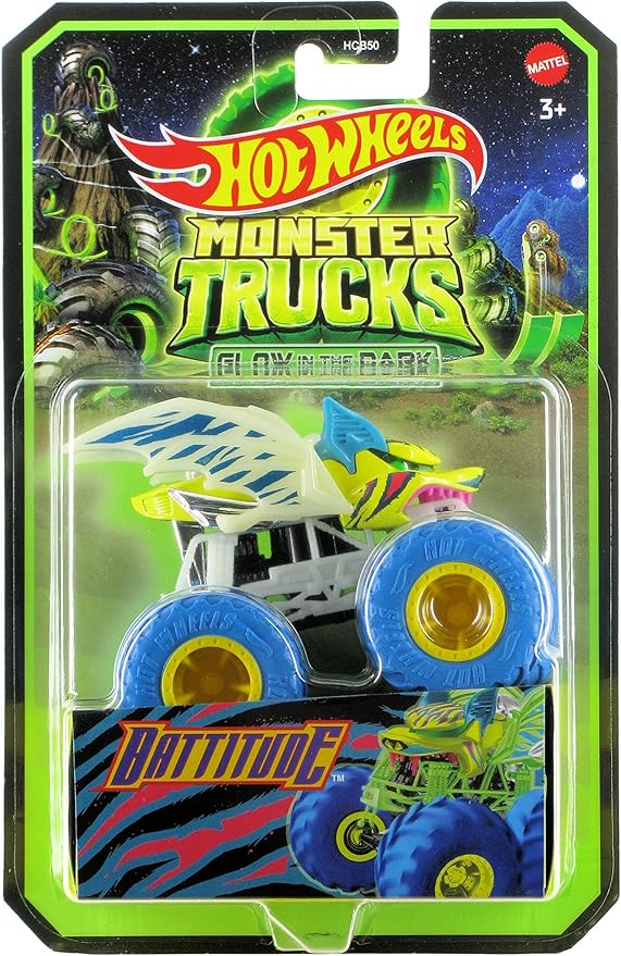 Hot Wheels 2023 Monster Trucks 1:64 Scale Diecast Glow in The Dark Battitude