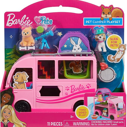 Barbie Pet Camper Playset with Pair of 1.5-inch Pet Figures, 11-pieces, Toy Figures and Playset, Kids Toys for Ages 3 Up by Just Play
