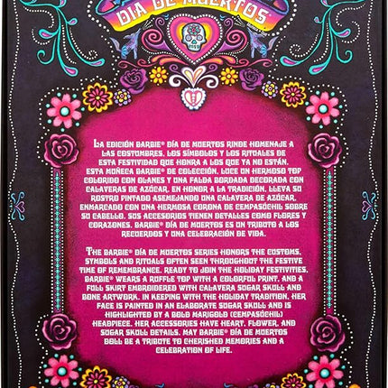Barbie Signature Doll, 2024 Día De Muertos Collectible in Black Dress with Blue Ruffle Top, Embroidered Print, and Colorful Accessories