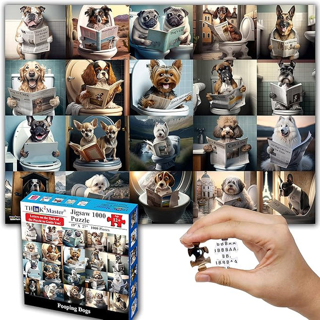 Think2Master Pooping Dogs & Puppies 1000 Pieces Jigsaw Puzzle. Pooping Puppies, Funny Bathroom Decoration, Gag Gift. Fun Toy Teens, Adults, Seniors & Families. Great for Kids 13+ Size: 26.8” x 18.9”