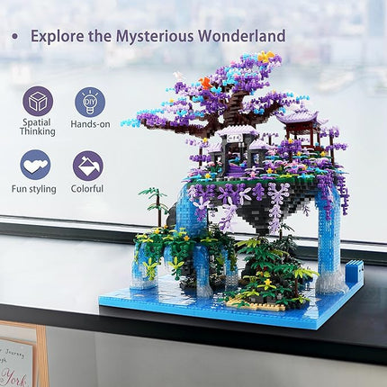 The Moon Palace Chinese Architecture Micro Building Blocks Set with LED Lights, 4574PCS Cherry Blossom Tree Model Kit, Collectible Cultural Gift for Adults & Teens