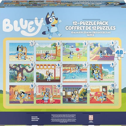 Spin Master Games, Bluey Puzzles 12-Pack, Jigsaw Puzzles for Preschoolers, Ages 4 & Up