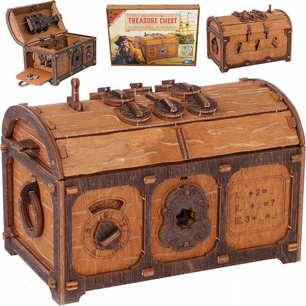 WOODEN.CITY Treasure Chest Puzzle Box for Adults – 3D Wooden Mystery Box Brain Teaser & Escape Room Game with Secret Opening (165 Pieces, Gift Idea)