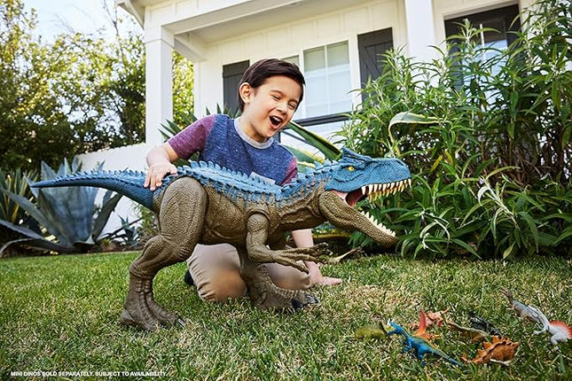 Mattel Jurassic World Super Colossal Allosaurus Action Figure, Extra Large Dinosaur Can Swallow 20 Mini Figures, 38-inch Long XL Action Play Toy