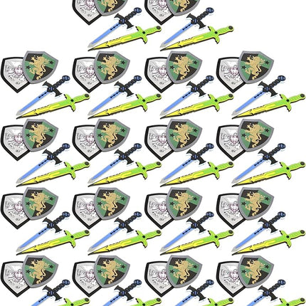 PowerTRC Sword and Shield Play Set | Unique Sword and Shield Design | Foam Weapons | Pretend Play Weapons | Kids Play Knights | White Eagle and Golden Lion Shield (18 Packs)