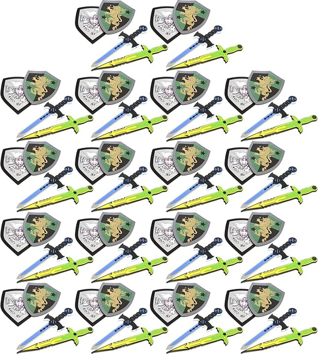 PowerTRC Sword and Shield Play Set | Unique Sword and Shield Design | Foam Weapons | Pretend Play Weapons | Kids Play Knights | White Eagle and Golden Lion Shield (18 Packs)