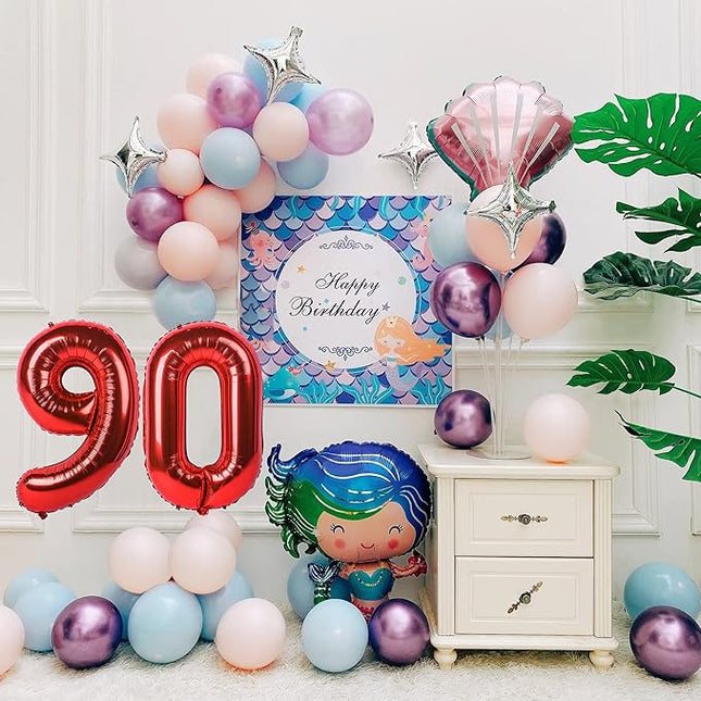 Smlpuame 40 inch Number Balloon 0-9 Red Large Number 90 Balloons,Digital Balloons for Birthday Party Celebration Decorations Supplies, Helium Foil Number Balloons for Wedding Anniversary