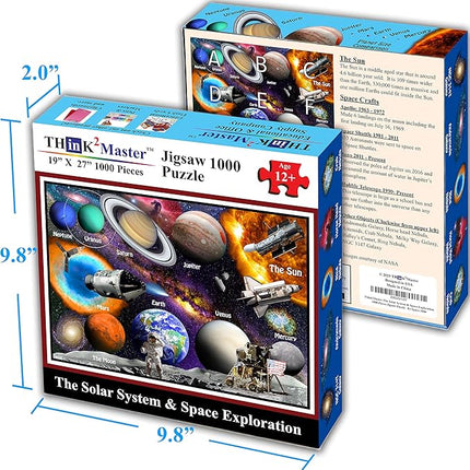 Think2Master Solar System & Space Exploration 1000 Pieces Jigsaw Puzzle for Kids 12+, Teens, Adults & Families. Great Gift for stimulating Learning About Astronomy. Size: 19” X 27”