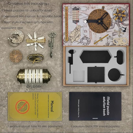 Da Vinci Code Mini Cryptex Metal Puzzle Box Set - 6PCS 3D Brain Teasers, IQ Challenge for Adults Teens, Gift for Christmas Birthday Valentine's Day, Anniversary & Family Party Game